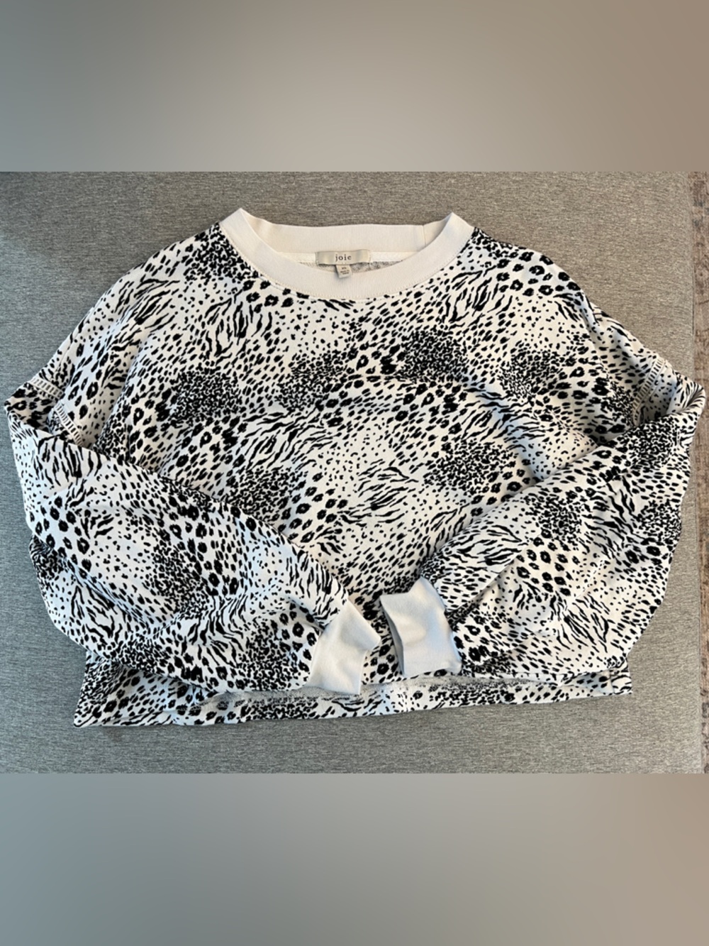 Joie Black & White Animal Print Cropped Pullover Sweatshirt, XS
